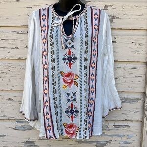 Madeline Sparklestein BoHo Embroidered Festival Beachy Tunic Top Blouse XL H1